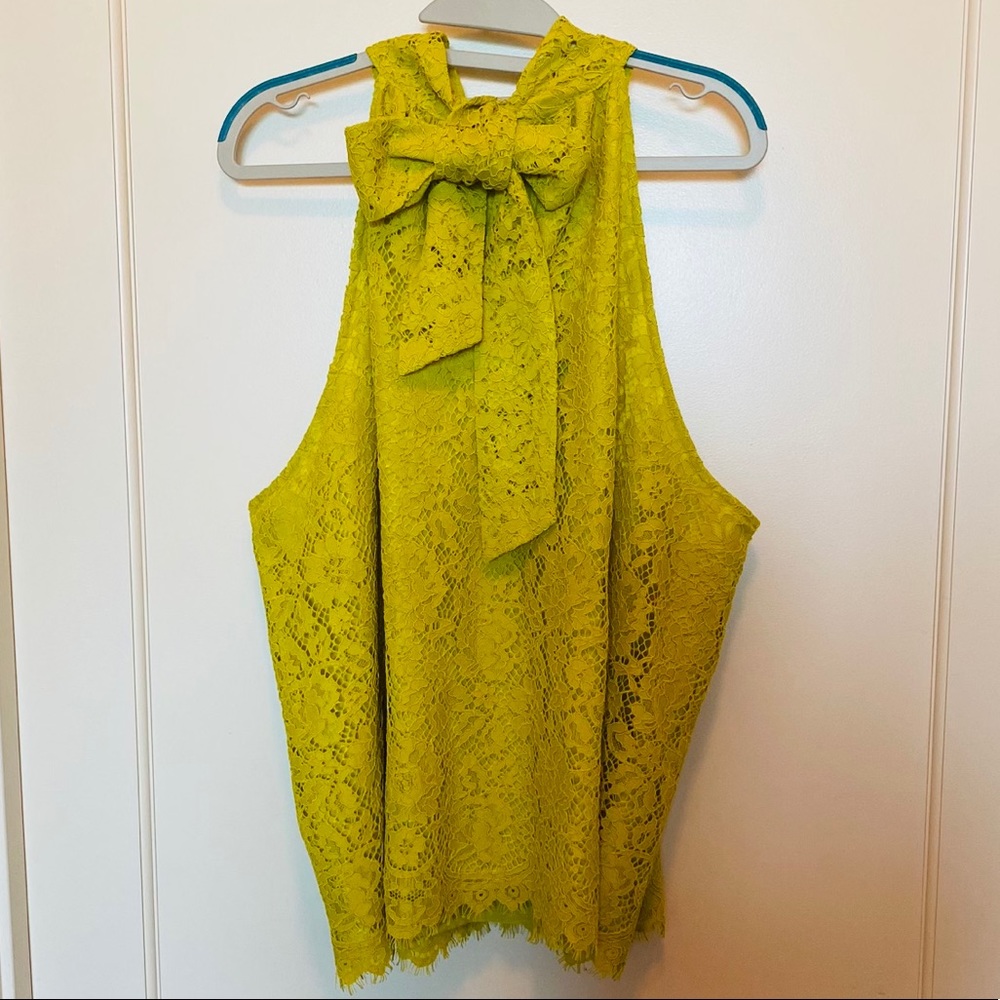 J Crew Chartreuse lace halter, bow-back blouse, 3x